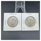 Two 1964 Kennedy Silver Half Dollars
