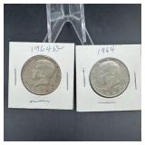 Two 1964 Kennedy Silver Half Dollars