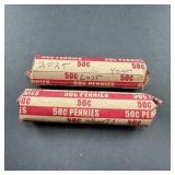 One Roll Of 2025 Pennies & One Roll Of Wheat Penni