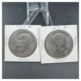 Two Mixed-date Eisenhower (ike) Dollars