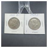 Two 1964 Kennedy Silver Half Dollars