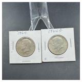 Two 1964 Kennedy Silver Half Dollars