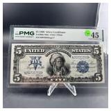1899 $5 Indian Silver Certificate  Graded Fine 45