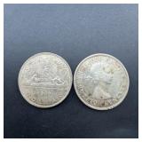 Two Canada Silver Dollars  1962 & 1960