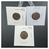 Three Better-date Wheat Cents