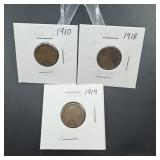 Three Better-date Wheat Cents