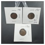 Three Better-date Wheat Cents