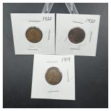Three Better-date Wheat Cents