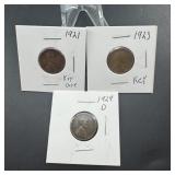 Three Better-date Wheat Cents