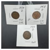 Three Better-date Wheat Cents