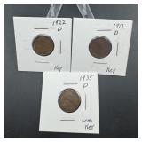 Three Better-date Wheat Cents