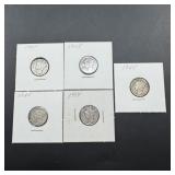 5 Mixed-date Silver Mercury Dimes