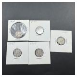 5 Mixed-date Silver Mercury Dimes
