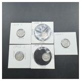 5 Mixed-date Silver Mercury Dimes