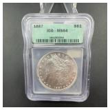 1887 Morgan Silver Dollar ICG MS64 Certified