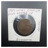 1917 British Penny King George V Bronze