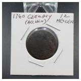 1760 Germany Aachen 1/2 Heller Coin