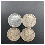1928 and 1929 Mercury Dimes Lot of 4