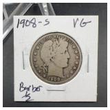 1908-S Barber Half Dollar VG Condition
