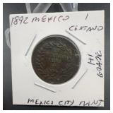 1892 Mexico City Mint Un Centavo Coin