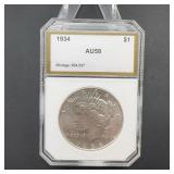1934 Peace Dollar $1 Coin AU58 PCGS