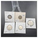 World Silver Coins, 5 Pieces, Various Countries