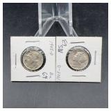 1945-D Mercury Dimes MS63 and BU 64 Set