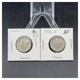 1936-D and 1943-D Mercury Dime Pair