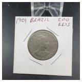 1901 Brazil 200 Rï¿½is Silver Coin