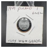 1949 Poland 1 Grosz Coin, High Grade