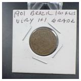 1901 Brazil 100 Reis Coin