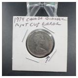 1974 Canada 25 Cents Mint Clip Error