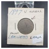 1897 Liberty V Nickel Lamination Error