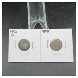 1872-O and 1895 Barber Dimes Pair