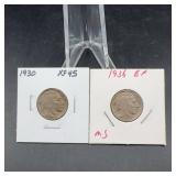 1930 and 1936 Buffalo Nickels XF45 and EF