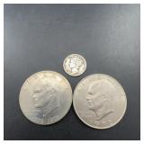 1972 & 1976 Eisenhower Dollars, 1943 Mercury Dime