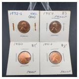 4 Lincoln Cents 1959-S, 1971-S, 1972-S, 1973-S