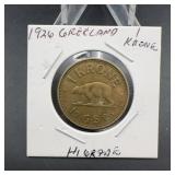 1926 Greenland 1 Krone Coin G.S. 26