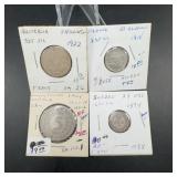 Four Silver World Coins Assortment, 1874ï¿½1974