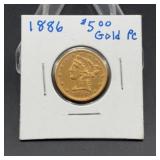 1886 $5 Liberty Head Gold Half Eagle Coin