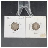 Barber Dimes 1903 and 1906 in Holders