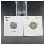 1895-S and 1898 Barber Dimes in Holders