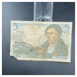 1943 Banque de France 5 Francs Banknote