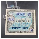 WWII Japanese 50 Sen Military Currency Note