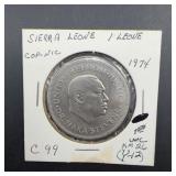 1974 Sierra Leone One Leone Coin, Dr. Siaka Steven