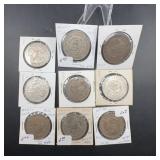9 Mexican Silver Pesos, 1957-1967