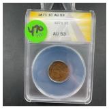 1871 Indian Head Cent Au 53 Certified