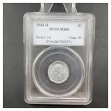 1943-D Lincoln Wheat Cent PCGS MS66 Steel
