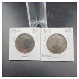 1990-D Kennedy Half Dollars BU and UNC