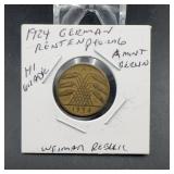 1924 German 10 Rentenpfennig A Berlin Coin